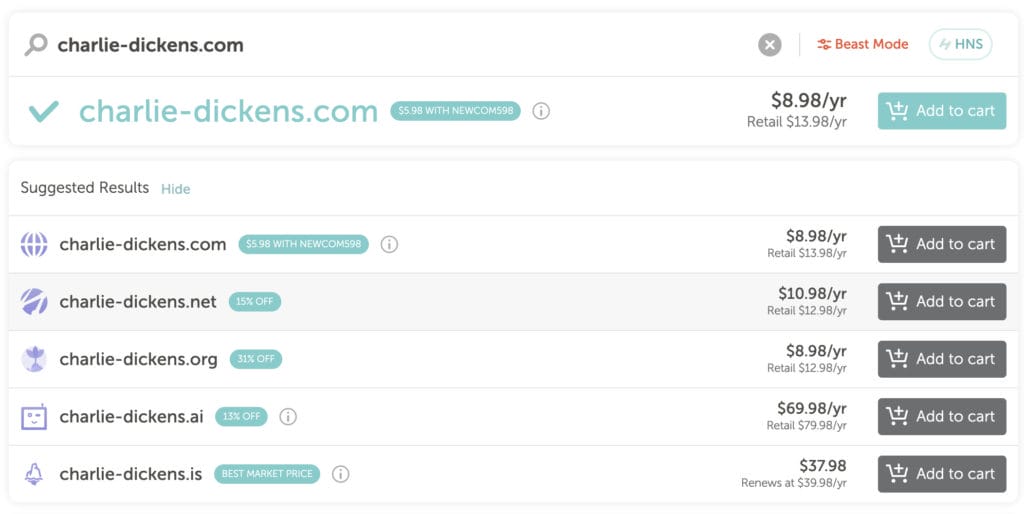 domain name registration at Namecheap