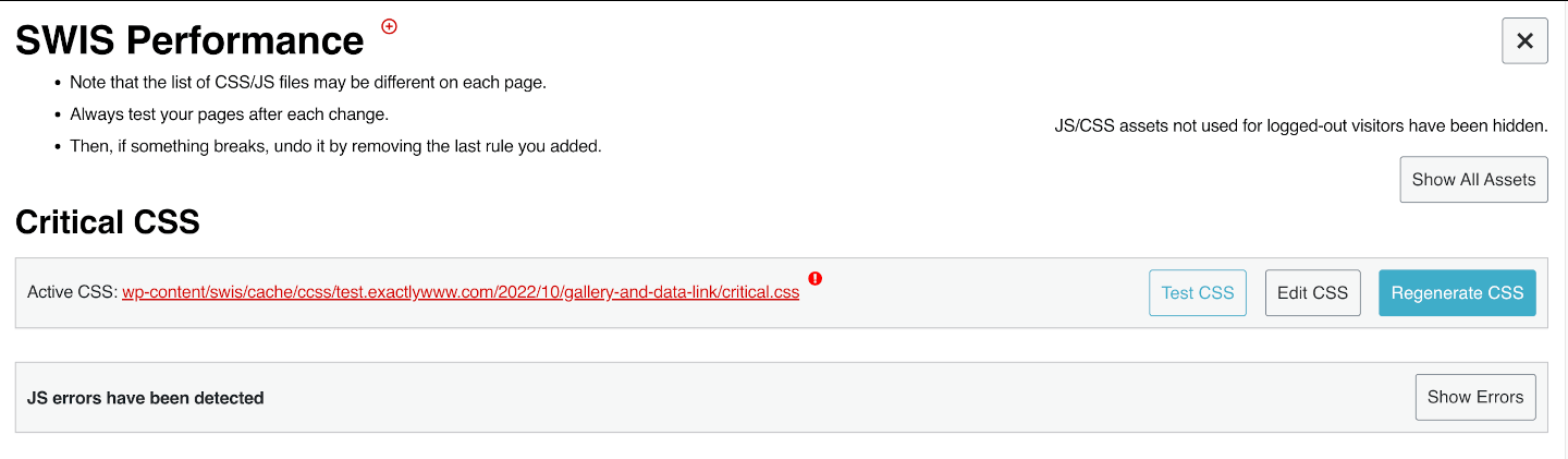 screenshot of some assets hidden